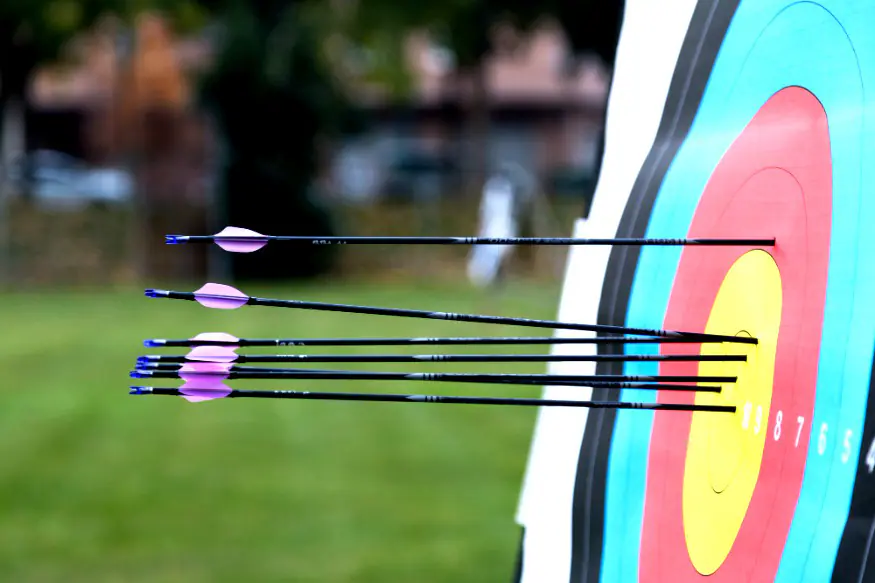 Archery target with arrows on it